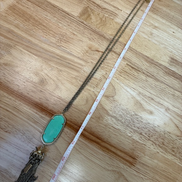 Kendra Scott Rayne Pendant Green and Gold Necklace with Tassel, Long - Picture 8 of 14